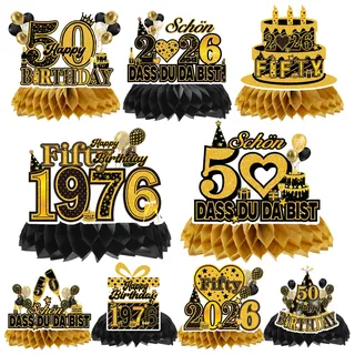 Afritee Deko 50. Geburtstag Mann Frau, 9 Stück Tischdeko 1976 Geburtstag Bienenwaben Tischdekoration, Schwarz Gold 50 Geburtstag Tischaufsätze Deko