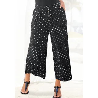 Culotte LASCANA Gr. 42, N-Gr, schwarz-weiß (schwarz, weiß, gepunktet) Damen Hosen Strandhosen mit Punktedruck und Taschen, elatischer Bund, 78-Hose, Jerseyhose