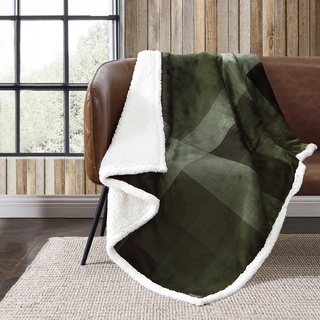 Eddie Bauer Home | Bedruckte Plüsch-Kollektion | Decke – wendbares Fleece & Kunstfell-Bettwäsche, ultraweich & gemütlich, 50 x 60 cm, Kiefer Plaid