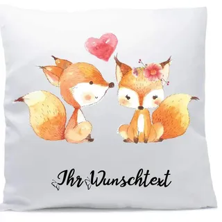 Kissen mit Namen Hochzeit Aquarellzeichnung Fuchs Herz 40x40 cm inkl. Füllung Kuschelkissen Liebe Jahrestag, Kissen Farbe:Vorderseite weiß/RS beere