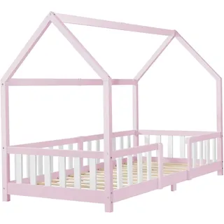 [en.casa] Kinderbett Sisimiut 90 x 200 cm Kiefer rosa/weiß