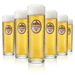 6x Peters Kölsch Bierglas 0,2l Kölsch Stange Gläser Set Altbiergläser Brauerei - Transparent