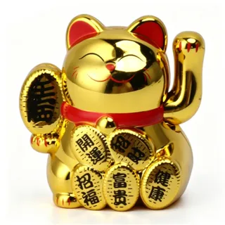 Cyrank Winkekatze, Chinesische Glückskatze, Solarbetriebene Glückskatze, Winkende Katze Mit Arm, Maneki Neko, Chinesische Statue, Mini Niedliche Winkekatze, Einladende Katze, Autodekoration(Gold)
