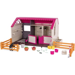 Lori Pferdestall Set Zubehör für 15 cm Puppen – Scheune mit Puppenzubehör, Sattel, Zäune, Futter, Heu und mehr – Spielzeug für Kinder ab 3 Jahre