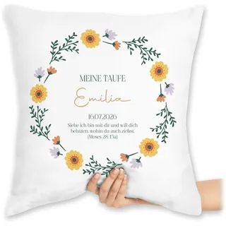 Kissen 40x40 Zierkissen - Meine Taufe | Taufgeschenk personalisiert | Taufmotive mit Datum Name und Spruch | Taufgeschenkideen - 40 x 40 cm - Weiß - taufkissen konfirmation Taufe￼ Cushion