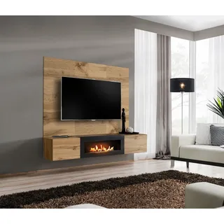 ASM-Moebel Wohnwand Wohnwand SWITCH PRK mit Bio-Ethanol Kamin und Push - Click System, Mit Bio-Ethanol Kamin und Push - Click System beige