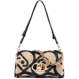 LIU.JO Schultertasche aus Kunstleder mit abstraktem Druck, goldene Kette, dekorativer Verschluss, Beige und Schwarz - Mittelgroß