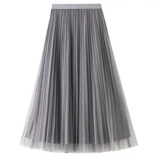 DEBAIJIA Plisseerock Damen Tüllrock Sommer Frauen Mesh Elegante Hohe Taille Midi blau|grau