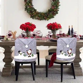 Nexoria Stuhlhussen Weihnachten 4er Set, Weihnachts Stuhlhussen Rot Weihnachten Stuhlhussen Universal Stretch Stuhlbezug Weihnachtsdekoration Weihnachtshussen Weihnachtsstuhlüberzug für Zuhause (D)