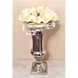 DRULINE 20 cm Blumentopf Vase Deko Hochzeitsdeko Übertopf Blumenvase Amphore Pflanzgefäß Pflanztopf Hochzeitstischdeko Keramik Vase Tischvase Silber Amphorenvase Trompetenvase Deko Vase Hochzeitsdekoration