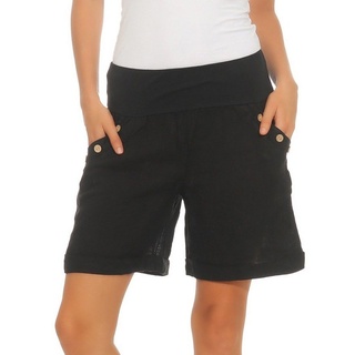 Mississhop Leinenhose Damen Shorts Leinenshorts Bermuda 100 % Leinen kurze Hose 280 mit elastischem Bund, in Unifarbe schwarz XXL (entspr. 40-42)