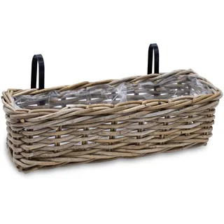 Rattan Balkon Blumen Kasten m. Halterung - 44 x 17 cm - Weide Garten Pflanz Topf