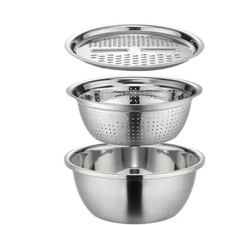 Dzqad Multifunktionales Edelstahlbecken, 26 cm Edelstahl Küchenreibe Abflusskorb Und Behälter Schüssel, Abflusskorb Gemüses schneider, Salatschleuder, Reis, Waschsieb, Korb, Schüssel, Reisspüler