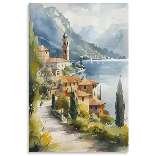 Gardasee Aquarellgemälde Gardasee Wandkunst Italien Poster Gardasee Druck Italien Wandkunst Gardasee Poster ungerahmt 60 x 90 cm
