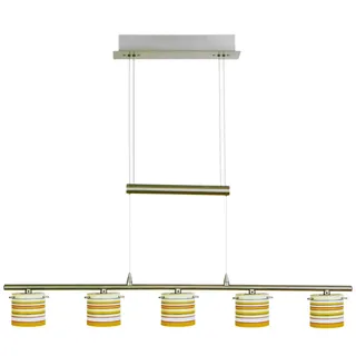 5Fl. Retro Zug-Pendelleuchte Hängeleuchte - Nickel Höhenverstellbar Buntglas