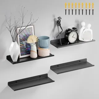Omgoods – Set aus 4 schwebenden Metall-Wandregalen, 30 cm breit - Schwarz