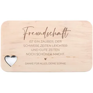 Herz & Heim® Graviertes Frühstücksbrett "Freundschaft" mit Herz-Ausstanzung – Personalisiertes Holzbrett aus Erlenholz mit Wunschtext