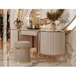 Casa Padrino Luxus Art Deco Schminkkommode Creme / Weiß / Gold 188 x 60 x H. 89 cm - Schminktisch mit Kunstmarmor Platte - Art Deco Schlafzimmer Möbel - Luxus Schlafzimmer Möbel