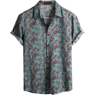 VATPAVE Herren Hawaii Hemd Männer Kurzarm Sommer Freizeithemd Casual Strand Blumen Hawaiihemd Mittel Grün