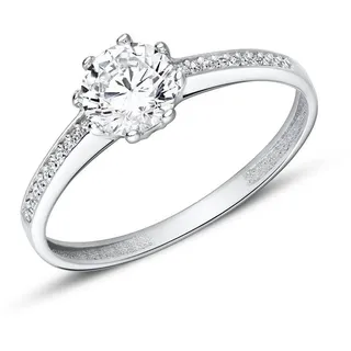 JEWLIX Verlobungsring 9K Weißgold Damenring Zirkonia Hauptstein und kleine Zirkonia VR0459-W silberfarben 48