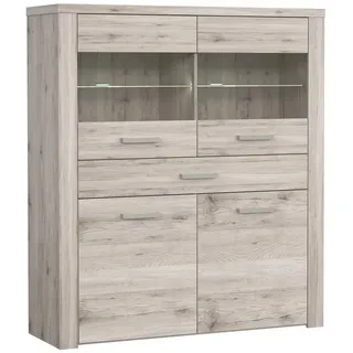 Newroom Vitrine Sandeiche 127 cm Highboardvitrine Sandeiche Modern Kommode Sideboard Wohnzimmer beige