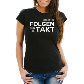 MoonWorks Print-Shirt Damen T-Shirt niemandem folgen außer dem Takt Sprüche Party Feiern Techno Festival Slim Fit Moonworks® mit Print schwarz XL
