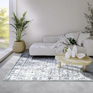 ELLE DECORATION Saveh Kurzflorteppich 80 x 150 cm Creme/Blau
