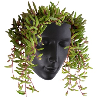 Notakia Gesicht Pflanztopf Kopf Pflanzgefäß Wandmontage Outdoor mit Drainage für niedliche Pflanzen für Innenwand Dekor Sukkulenten Geschenk für Freunde und Familie (schwarz)