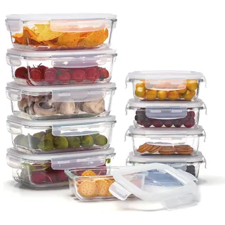 Lacers PurpleLine | 20-teiliges Set aus Glas | Frischhaltedosen mit Deckel | Glasbehälter für die Küche | 5 x 370ml & 5 x 1050ml Aufbewahrungsbox lebensmittel glasbehälter mit deckel tiefkühlbehälter