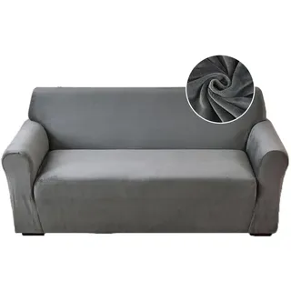 Highdi Stretch Sofabezug 2 Sitzer, Samt Élégant Waschbare Haustier-Sofa-Möbelbezüge Couchhusse Elastisch Weich Sofahusse für Wohnzimmer (Grau,2 Sitzer)