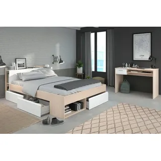 Parisot Schlafzimmer komplett "Most61" in Akazie und weiß Komplettzimmer mit Stauraumbett und Schreibtisch