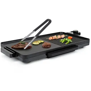 Tristar Tischgrill, 2000 W, Elektrischer XL Teppanyaki Balkon Back-& Grill-Platte mit Grillzange schwarz