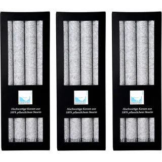 Stearin Stabkerzen, grau, 25 cm x 2,2 cm, 12er Set, Leuchterkerzen/Bio - Kerzen