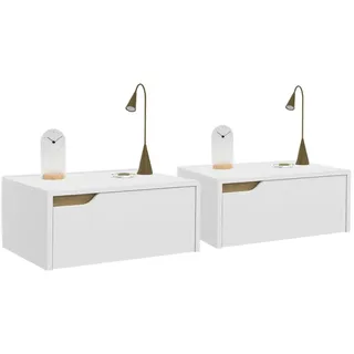 IDMarket - Set von 2 Wand-Nachttische Helsinki skandinavischen 1 Schublade Hängeregal weiß