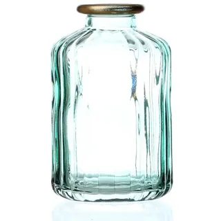 MARELIDA Mini Glas Vase mit Rillen Deko Glasflasche mit Goldrand H:10cm grün