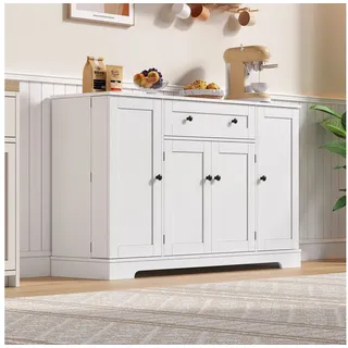 STILVORA Sideboard Buffetschrank Kücheninsel mit Schublade,Regal&Kippschutz,Küchenschrank (Multifunktionales Küchenbuffet 138 cm Sideboard mit Schublade, verstellbaren Einlegeböden, Kippschutz – Modernes Design für Küche, Wohnzimmer & Schlafzimmer, praktischer Stauraum), mit Kippschutz, mit Schublade weiß