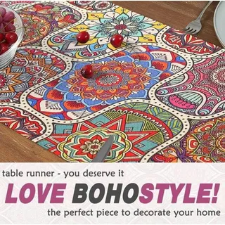 Famanu Tischläufer Modern, Rot-Orange, 40 x 140 cm - Vintage Boho-Stil