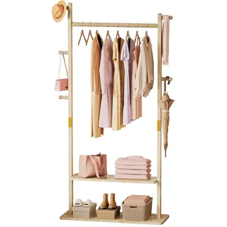 Yorbay Garderobenständer Holz Freistehende Kleiderständer: mit Ablagen Haken Kleiderstange - Massivholz Garderobe für Kleidung Hut Jacken Tasche - für Wohnzimmer Schlafzimmer (78cm)