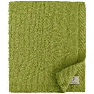 Linen & Cotton Krabbeldecke Wolldecke Gestrickt Lilou für Jungen Mädchen - 100% Reine Neuseeland Wolle, Grün (120 x 150cm) Babydecke Kinderwagen Babybett/Kuscheldecke Baby Groß Strick/Kinderdecke
