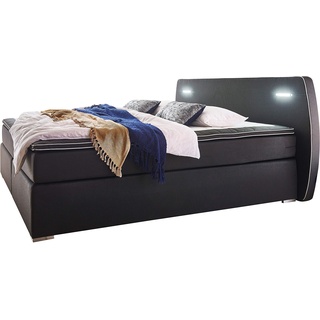 Atlantic Home Collection REX140-LED04 Boxspringbett inklusive LED Beleuchtung und Topper, Schwarz, 140 x 200 cm
