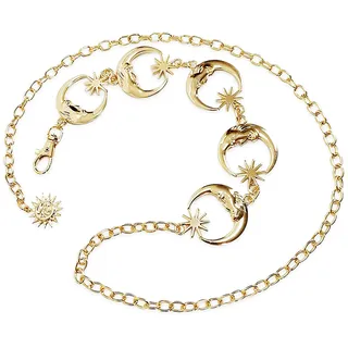 LumiSyne Mode Kettengürtel Für Damen Vintage Stern Mond Hohlen Stil Taillenkette Sonne Anhänger Punk Hip Hop Hüftgurt Frei Einstellbare Länge Kleid Gürtel Metallgürtel Gold Silber - M