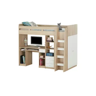 Hochbett mit Kleiderschrank und Schreibtisch  Unit , holzfarben , Maße (cm): B: 204 H: 160