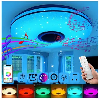 oyajia Deckenleuchte 60W LED Deckenlampe Bluetooth Lautsprecher, 50cm RGB Farbwechsel Lampe, LED fest integriert, Warmweiß, Naturweiß, Kaltweiß,RGB, Dimmbar mit Fernbedienung, APP, für Schlafzimmer Wohnzimmer Bad Bar