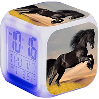 Wecker Pferde Tier Alarm LED Beleuchteter Wecker Digital mit Nachtlicht Night Glowing Wecker mit Licht Anzeige Zeit Geburtstagsgeschenke für Kinder (11)