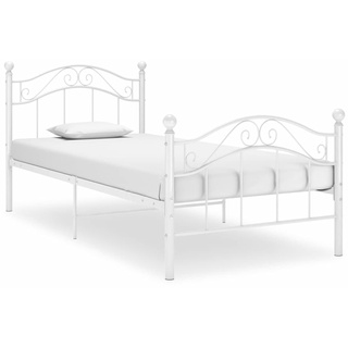 Tidyard Metallbett Bettgestell Bettrahmen Einzelbett Bett mit Lattenrost Weiß Metall 90x200 cm