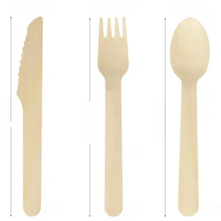 HUANR Holzbesteck-Set, 300 Stück Einweg Besteck, Enthaltend 100 Holzgabeln | 100 Holzlöffel, 100 Holzmesser, Einmalbesteck Messer und Gabel, für Parties, Grillen, Picknicks