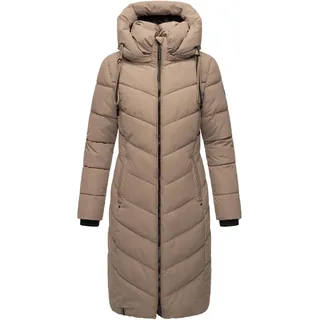 Navahoo Damen Wintermantel Warmer Langer Steppmantel mit Abnehmbarer Kapuze Sahnekatzii XIV Taupe Grey Gr. L - L