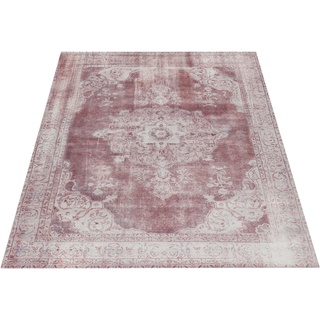 Teppich LEONIQUE "Rayan" Teppiche Gr. B/L: 140 cm x 200 cm, 9 mm, 1 St., beige (elfenbeinfarben) Esszimmerteppiche Orient-Design, Vintage, Kurzflor, Teppich mit Bordüre