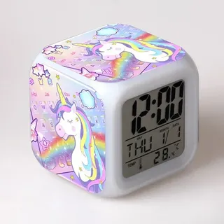 Digitaler Wecker Mit Einhorn-mädchen-motiv, Würfel-led-lcd-display Mit Leuchtfunktion