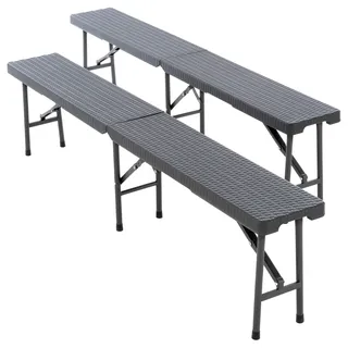 Nexos Trading 2er Set Bierbank Partybank Gartenbank klappbar 180 x 25 x 41 cm anthrazit grau bis 200 kg für 4 Personen Kunststoff wetterfest